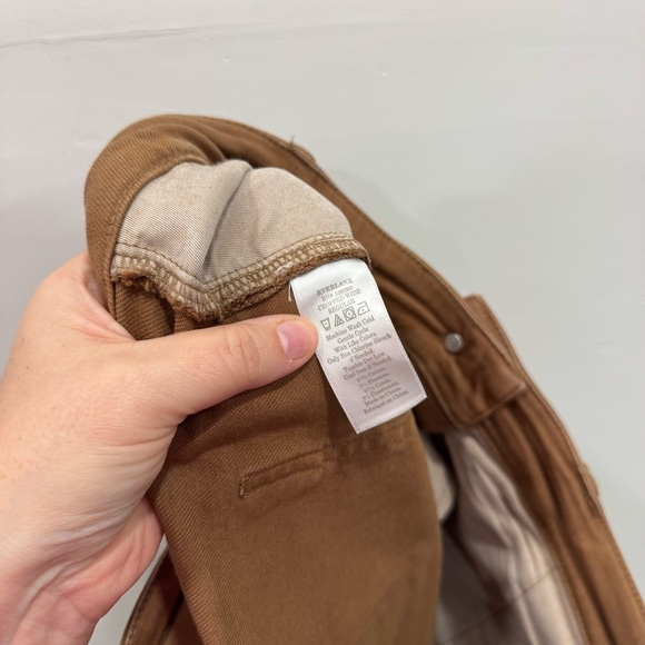 Everlane Cropped Wide Leg Pants Tan Size 16 Cotton Raw Hem - Picture 5 of 5